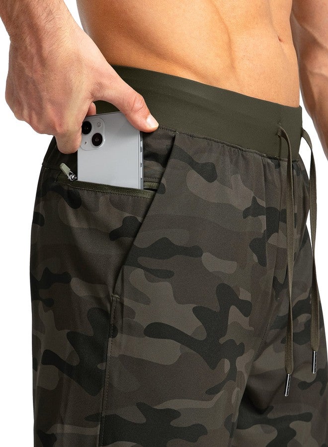 Soothfeel Men's Running Shorts with Zipper Pockets 7 Inch Lightweight Quick Dry Gym Athletic Workout Shorts for Men (Green Camo, M) - Image 3